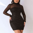 Sequin Mock Neck Mesh Dress - Guy Christopher