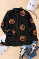 Sequin Patch Pumpkin Raw Hem Jacket - Guy Christopher