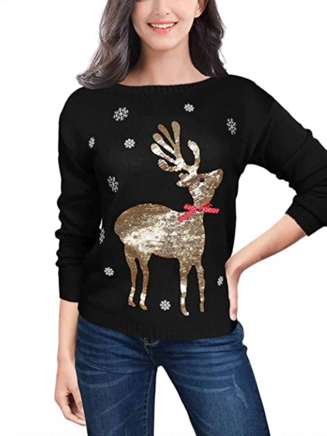 Sequin Reindeer Graphic Sweater - Guy Christopher