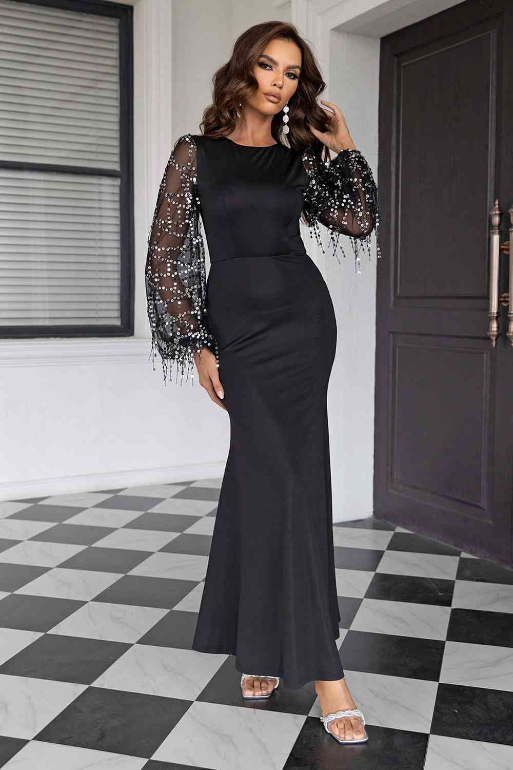 Sequin Round Neck Maxi Dress - Guy Christopher