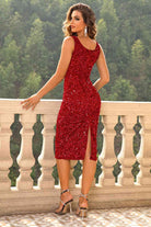 Sequin Sleeveless Slit Dress - Guy Christopher