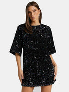 Sequin Tie Back Half Sleeve Mini Dress - Guy Christopher