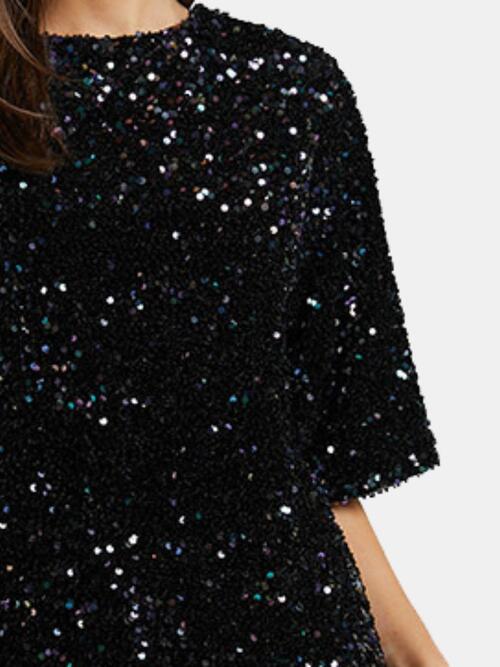 Sequin Tie Back Half Sleeve Mini Dress - Guy Christopher