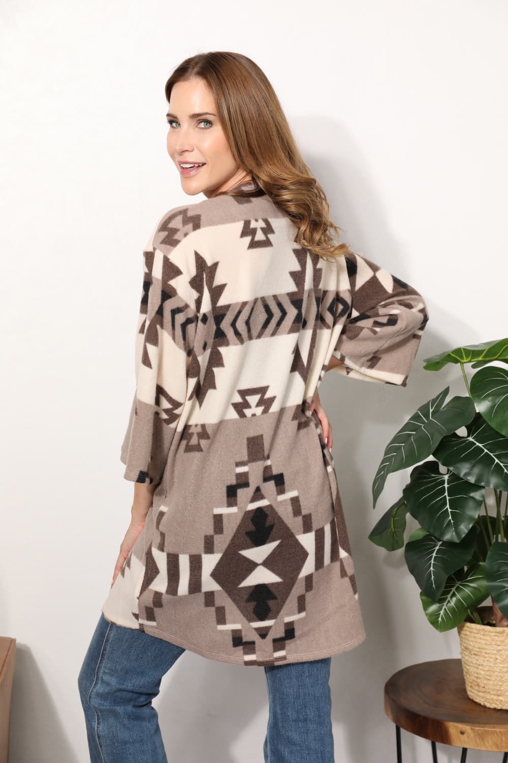 Sew In Love Full Size Cardigan with Aztec Pattern - Guy Christopher