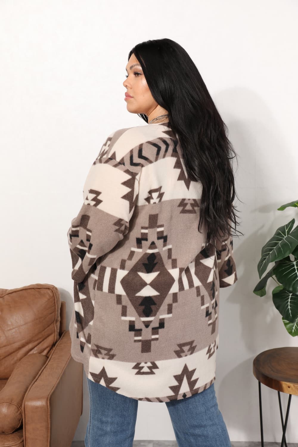 Sew In Love Full Size Cardigan with Aztec Pattern - Guy Christopher