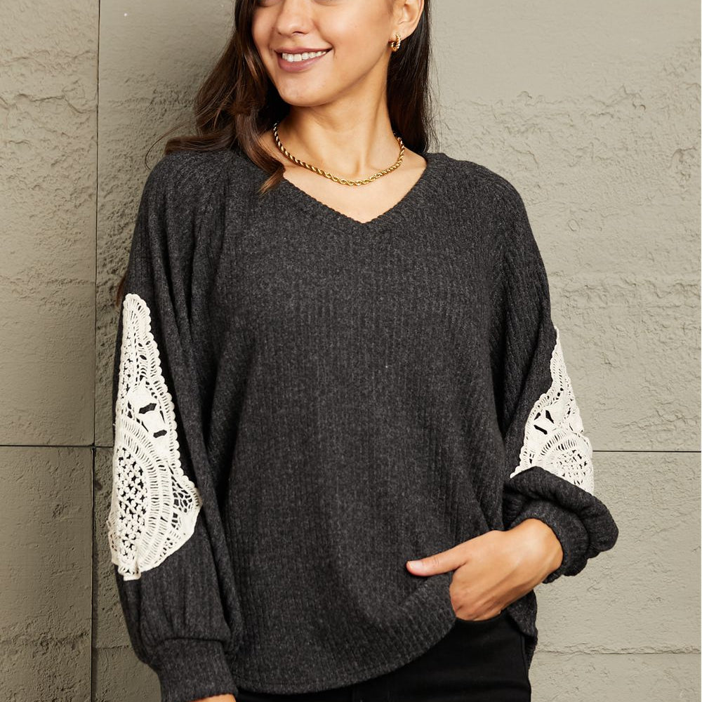 Sew In Love Full Size Lace Patch Detail Sweater - Guy Christopher
