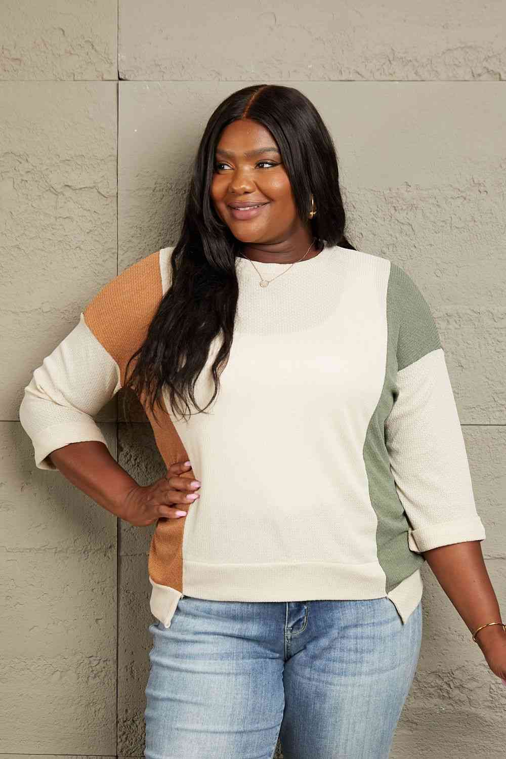 Sew In Love Full Size Tri-Color Pattern Blouse - Guy Christopher