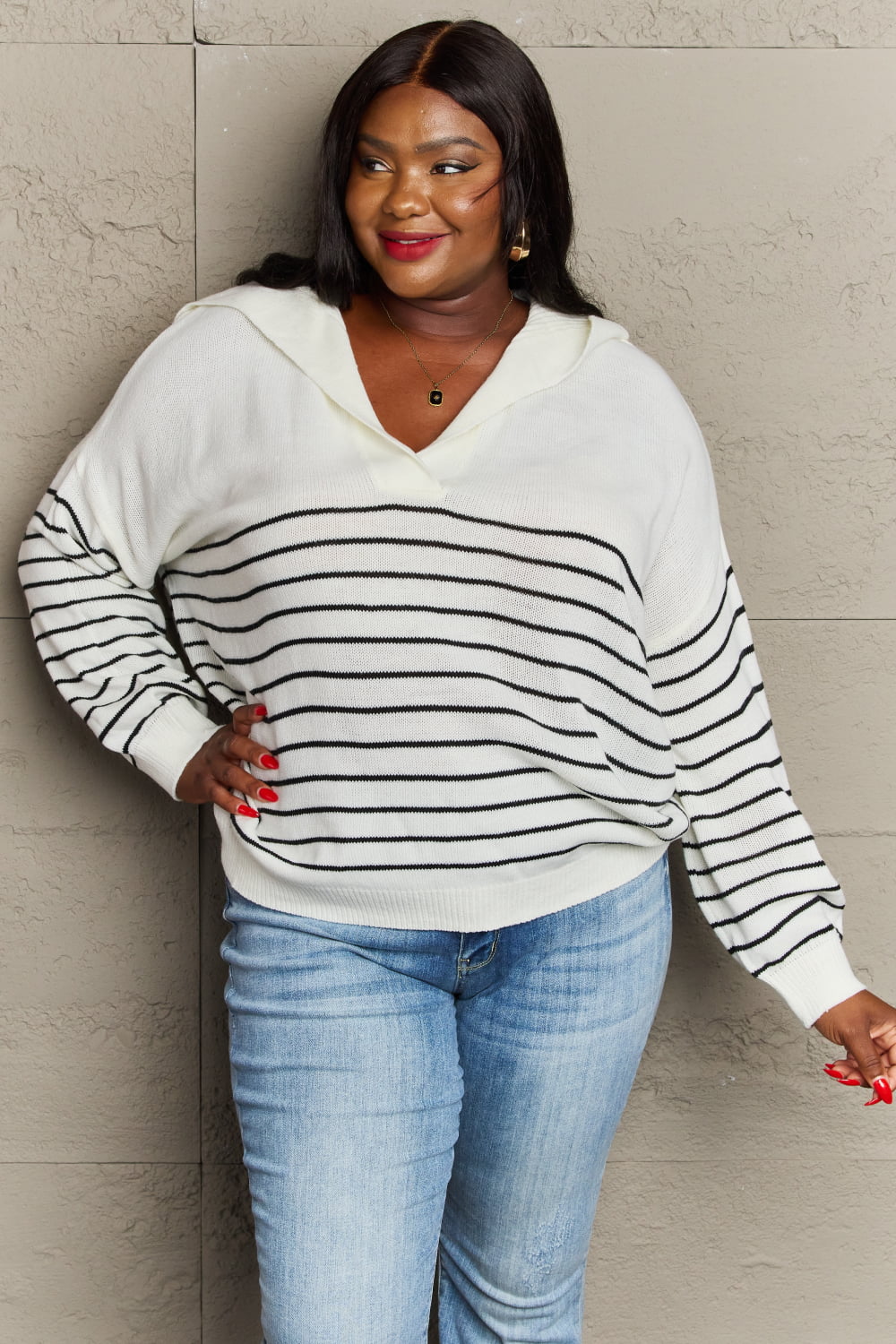 Sew In Love Make Me Smile Striped Oversized Knit Top - Guy Christopher