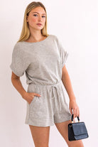 Short Roll-Up Sleeve Elastic Waist Romper - Guy Christopher