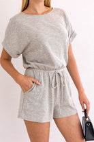 Short Roll-Up Sleeve Elastic Waist Romper - Guy Christopher