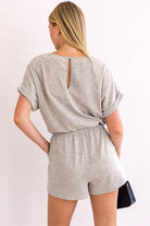 Short Roll-Up Sleeve Elastic Waist Romper - Guy Christopher