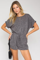 Short Roll-Up Sleeve Elastic Waist Romper - Guy Christopher