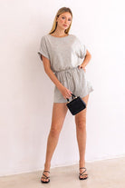 Short Roll-Up Sleeve Elastic Waist Romper - Guy Christopher