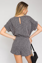 Short Roll-Up Sleeve Elastic Waist Romper - Guy Christopher