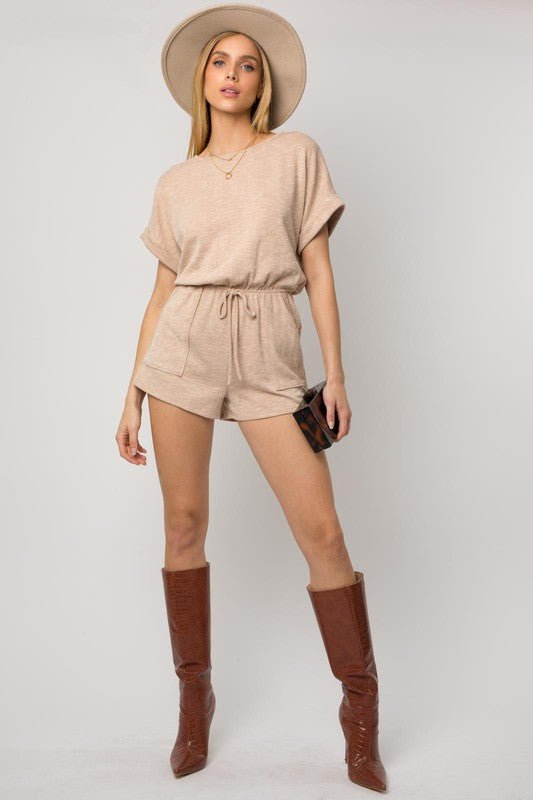 Short Roll-Up Sleeve Elastic Waist Romper - Guy Christopher