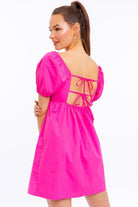 SHORT SLEEVE BACK TIE DETAIL BABYDOLL DRESS - Guy Christopher