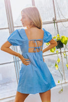 SHORT SLEEVE BACK TIE DETAIL BABYDOLL DRESS - Guy Christopher