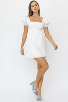 SHORT SLEEVE BACK TIE DETAIL BABYDOLL DRESS - Guy Christopher