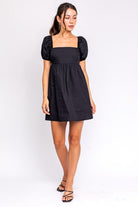 SHORT SLEEVE BACK TIE DETAIL BABYDOLL DRESS - Guy Christopher