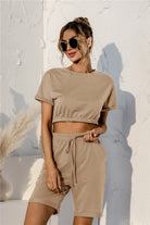 Short Sleeve Cropped Top and Drawstring Shorts Lounge Set - Guy Christopher