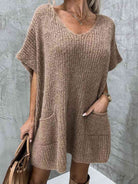 Short Sleeve Sweater Dress with Pockets - Guy Christopher