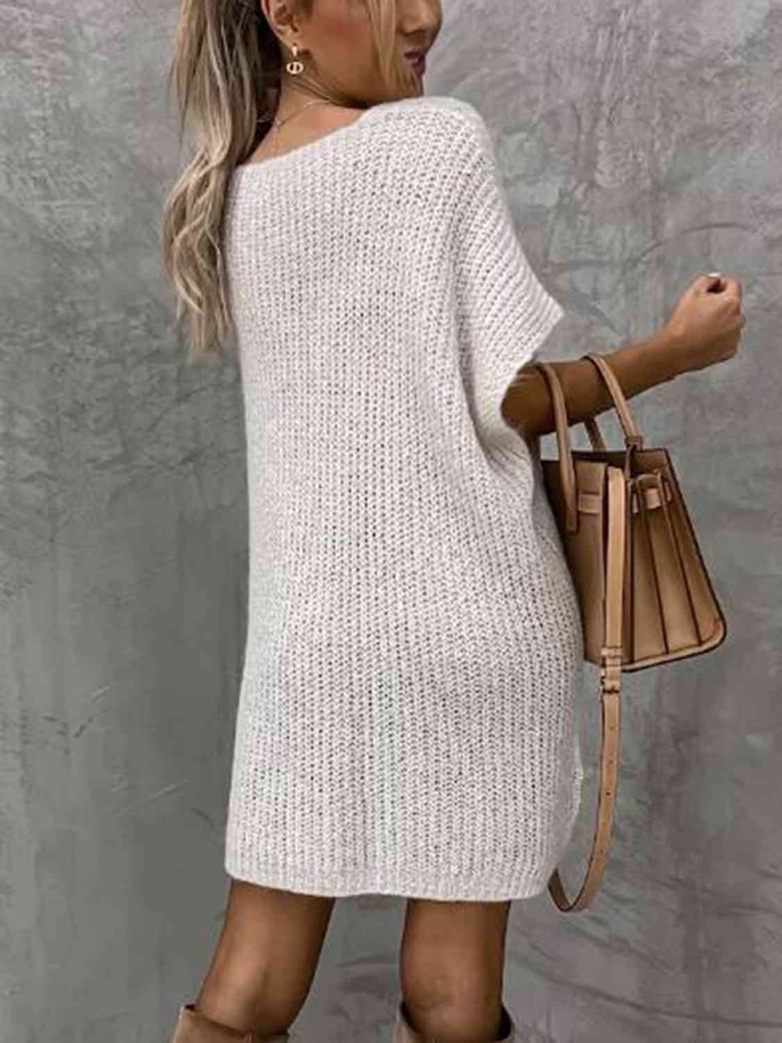 Short Sleeve Sweater Dress with Pockets - Guy Christopher