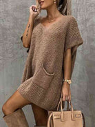 Short Sleeve Sweater Dress with Pockets - Guy Christopher