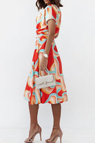 Short Sleeves Print Belted Dress - Guy Christopher