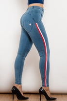 Side Stripe Contrast Buttoned Skinny Jeans - Guy Christopher