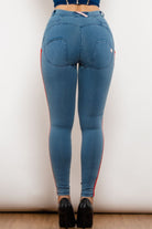 Side Stripe Contrast Buttoned Skinny Jeans - Guy Christopher