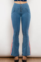 Side Stripe Zip Closure Bootcut Jeans - Guy Christopher