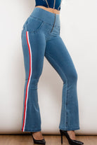 Side Stripe Zip Closure Bootcut Jeans - Guy Christopher