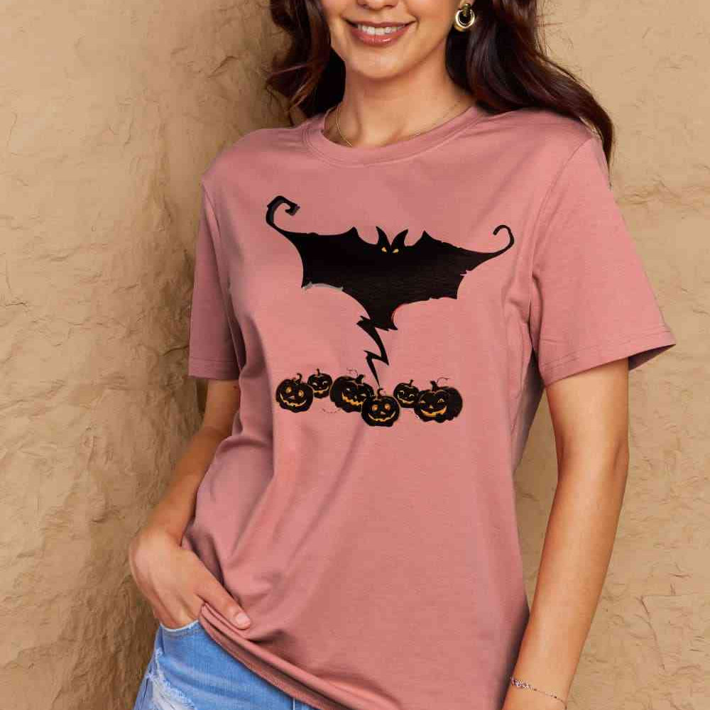 Simply Love Full Size Bat & Pumpkin Graphic Cotton T-Shirt - Guy Christopher