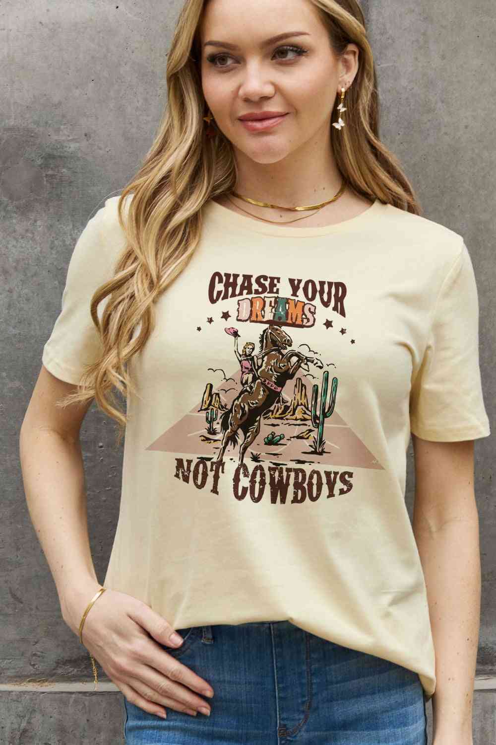 Simply Love Full Size CHASE YOUR DREAMS NOT COWBOYS Graphic Cotton Tee - Guy Christopher