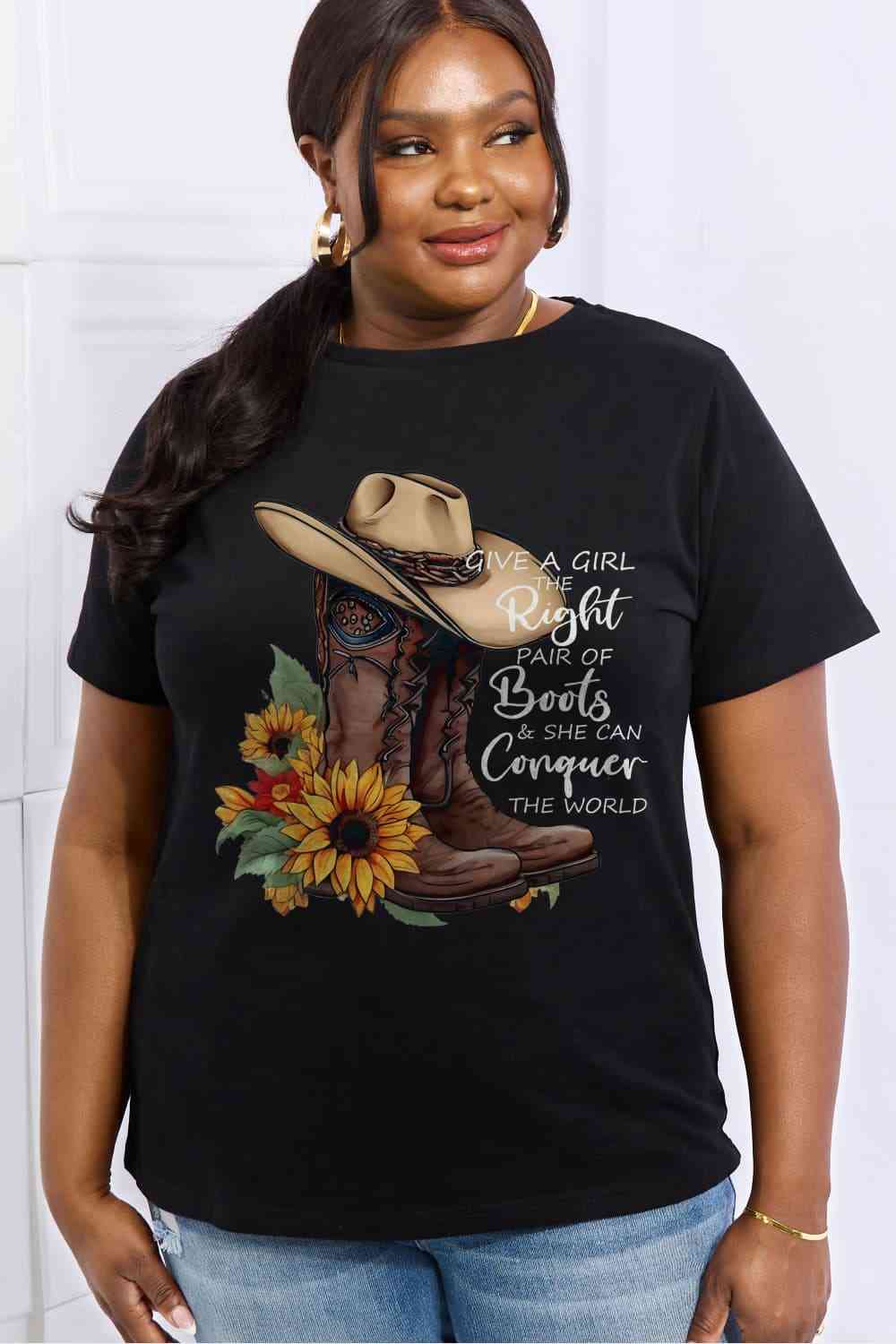 Simply Love Full Size Cowboy Hat & Boots Graphic Cotton Tee - Guy Christopher