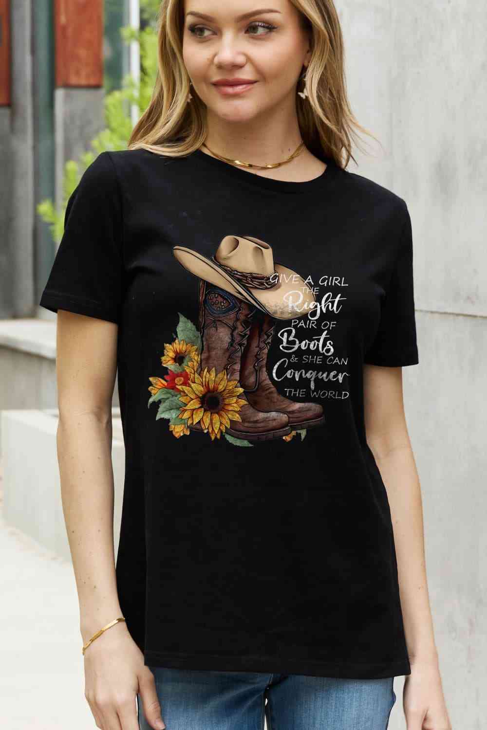 Simply Love Full Size Cowboy Hat & Boots Graphic Cotton Tee - Guy Christopher