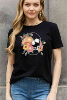 Simply Love Full Size Flower Skull Graphic Cotton Tee - Guy Christopher
