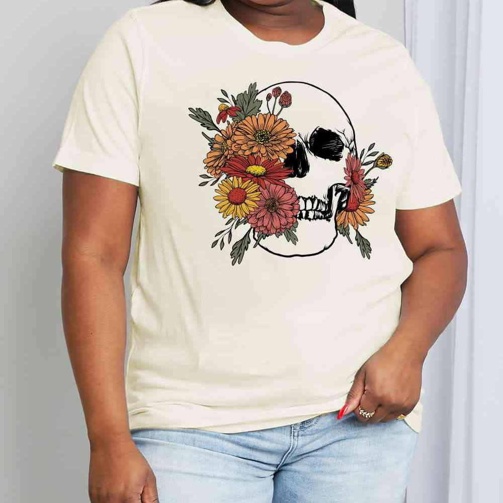 Simply Love Full Size Flower Skull Graphic Cotton Tee - Guy Christopher