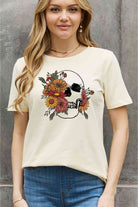 Simply Love Full Size Flower Skull Graphic Cotton Tee - Guy Christopher