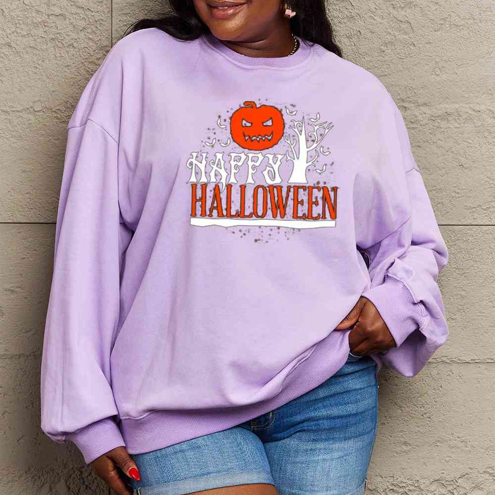 Simply Love Full Size HAPPY HALLOWEEN Graphic Sweatshirt - Guy Christopher