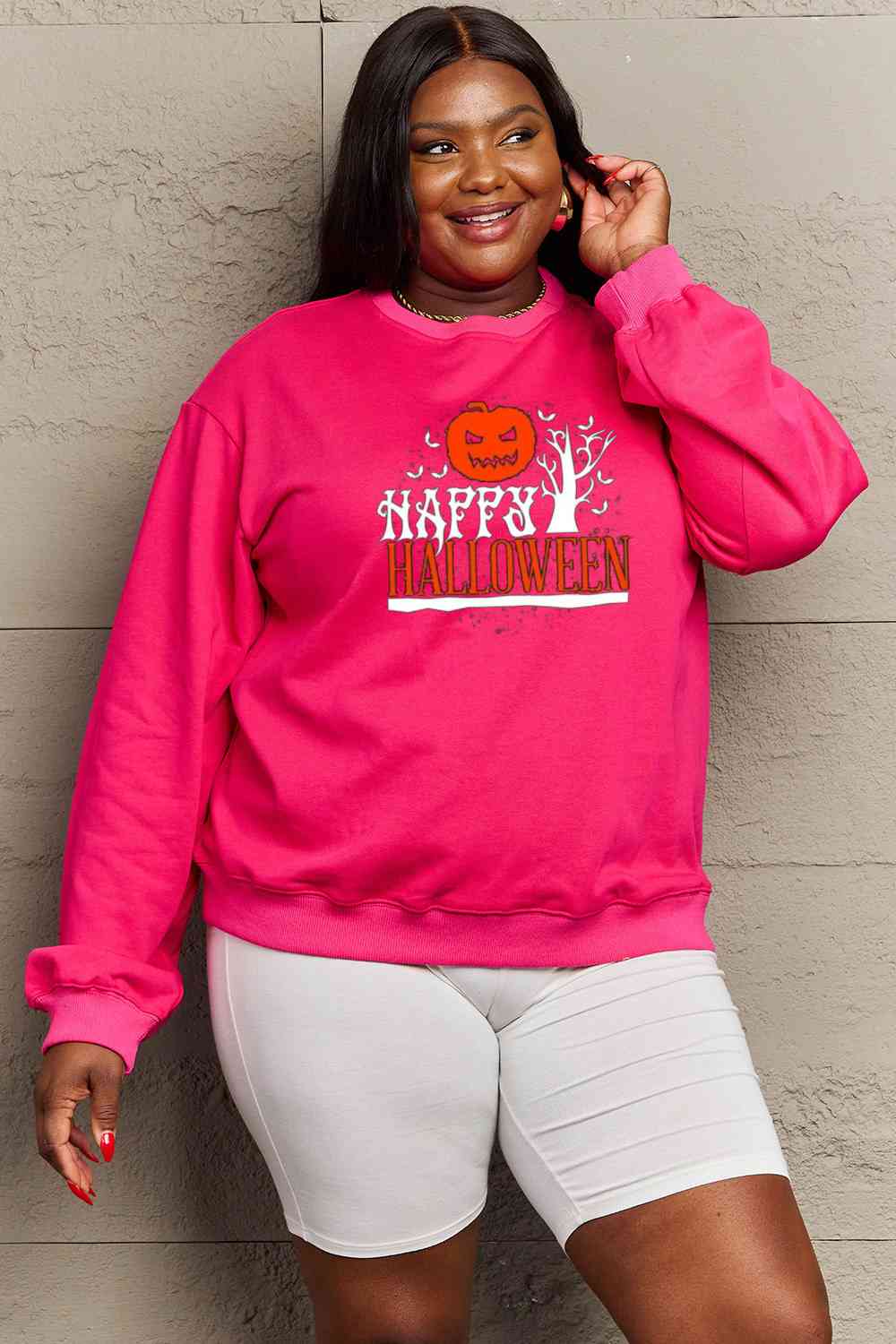 Simply Love Full Size HAPPY HALLOWEEN Graphic Sweatshirt - Guy Christopher