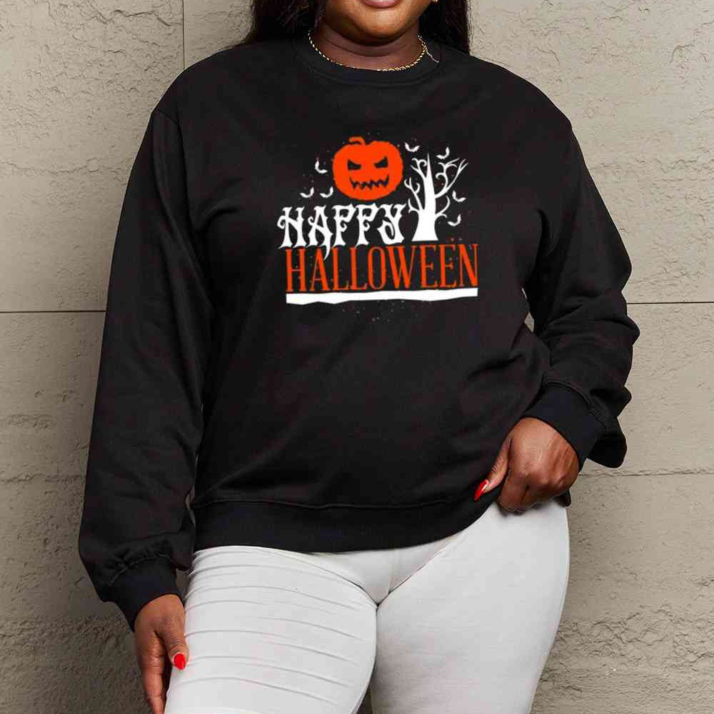 Simply Love Full Size HAPPY HALLOWEEN Graphic Sweatshirt - Guy Christopher