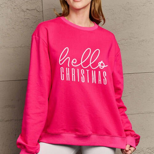 Simply Love Full Size HELLO CHRISTMAS Long Sleeve Sweatshirt - Guy Christopher