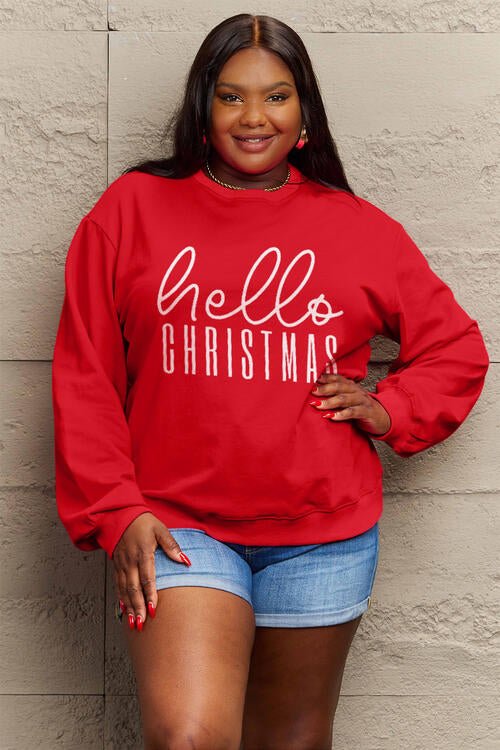 Simply Love Full Size HELLO CHRISTMAS Long Sleeve Sweatshirt - Guy Christopher