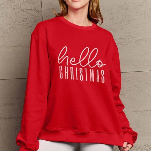 Simply Love Full Size HELLO CHRISTMAS Long Sleeve Sweatshirt - Guy Christopher