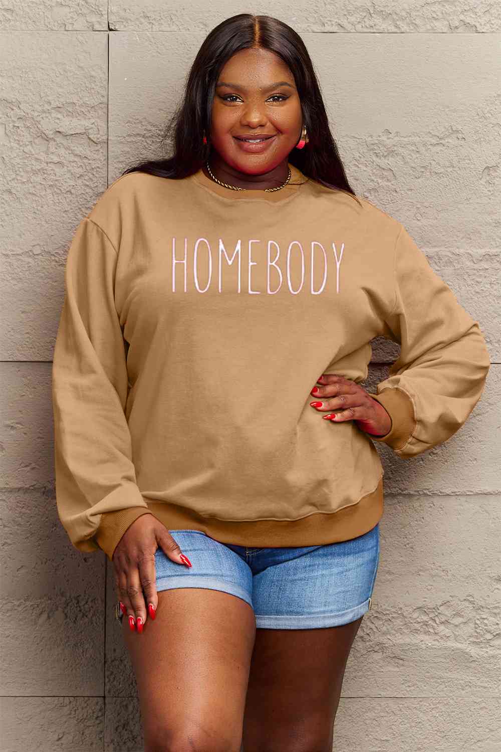 Simply Love Full Size HOMEBODY Graphic Sweatshirt - Guy Christopher