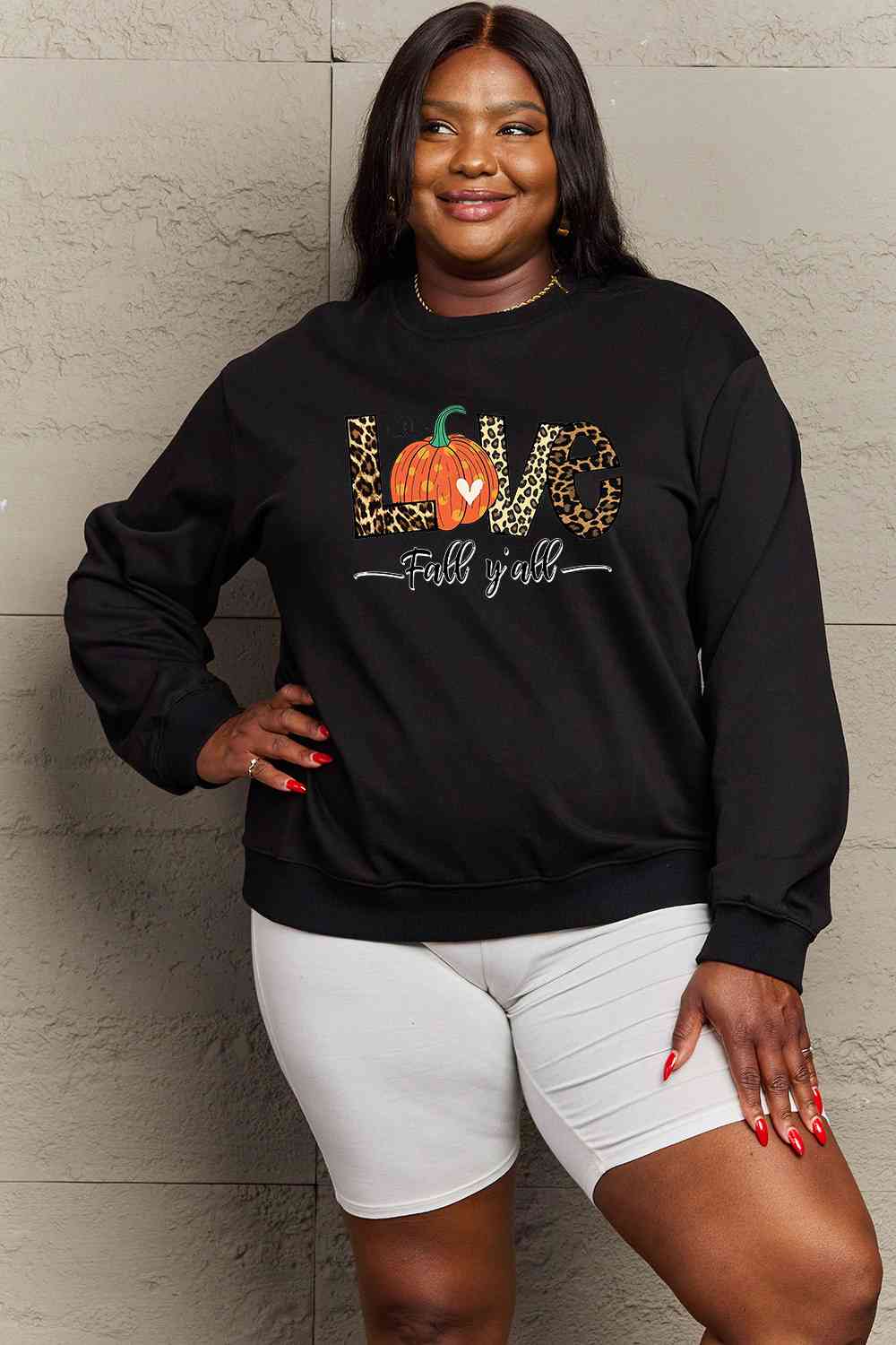 Simply Love Full Size LOVE FALL Y'ALL Graphic Sweatshirt - Guy Christopher