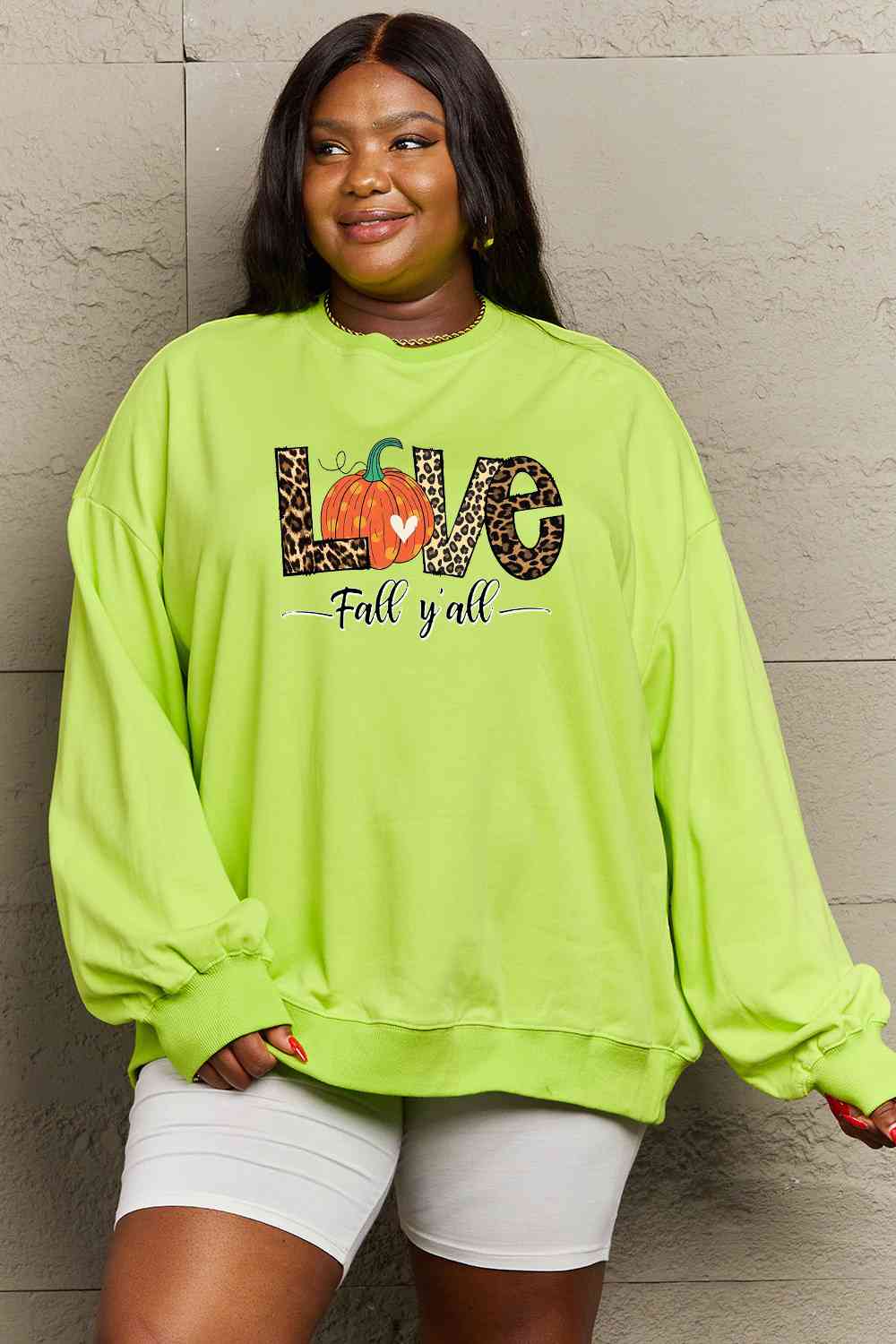 Simply Love Full Size LOVE FALL Y'ALL Graphic Sweatshirt - Guy Christopher