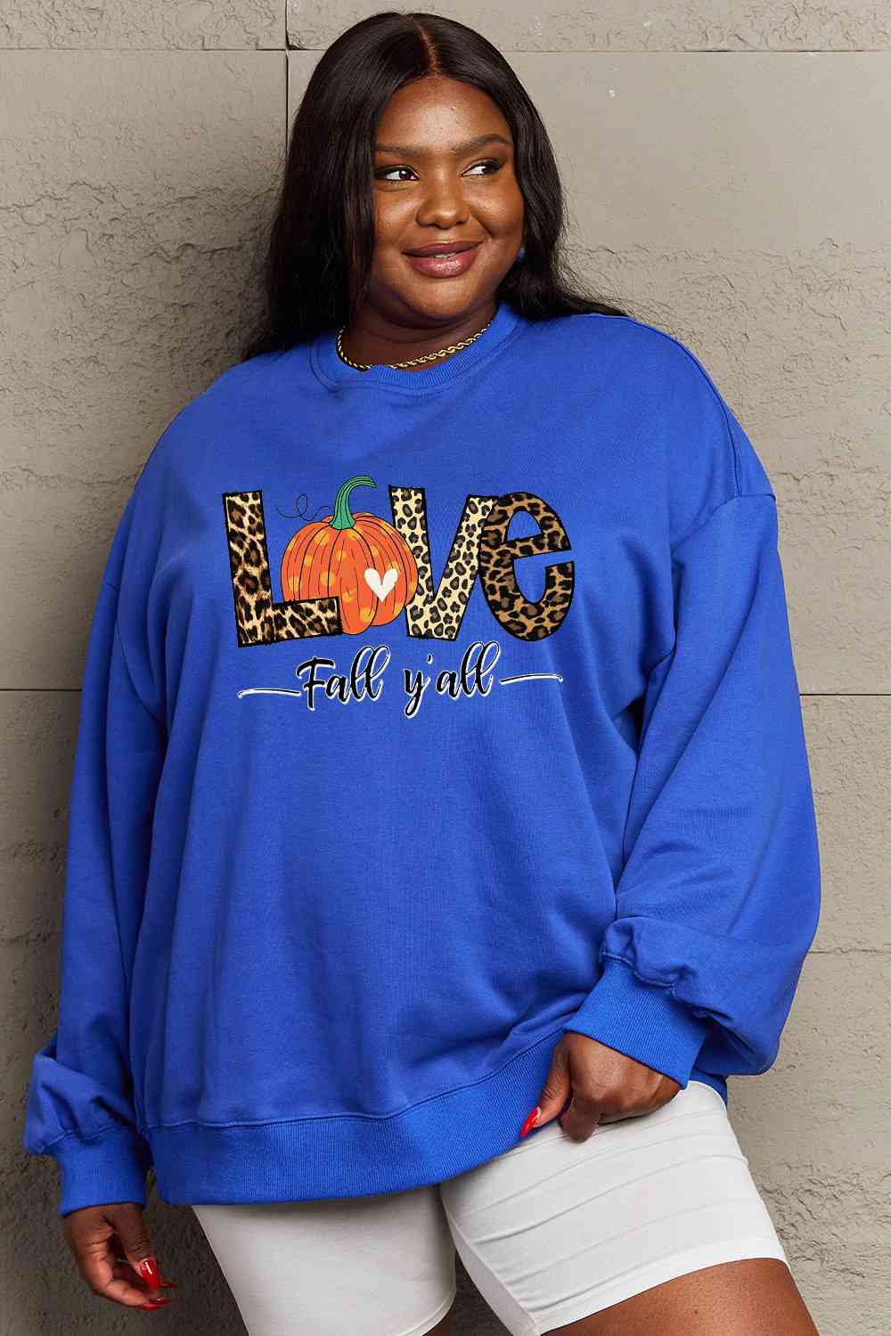 Simply Love Full Size LOVE FALL Y'ALL Graphic Sweatshirt - Guy Christopher