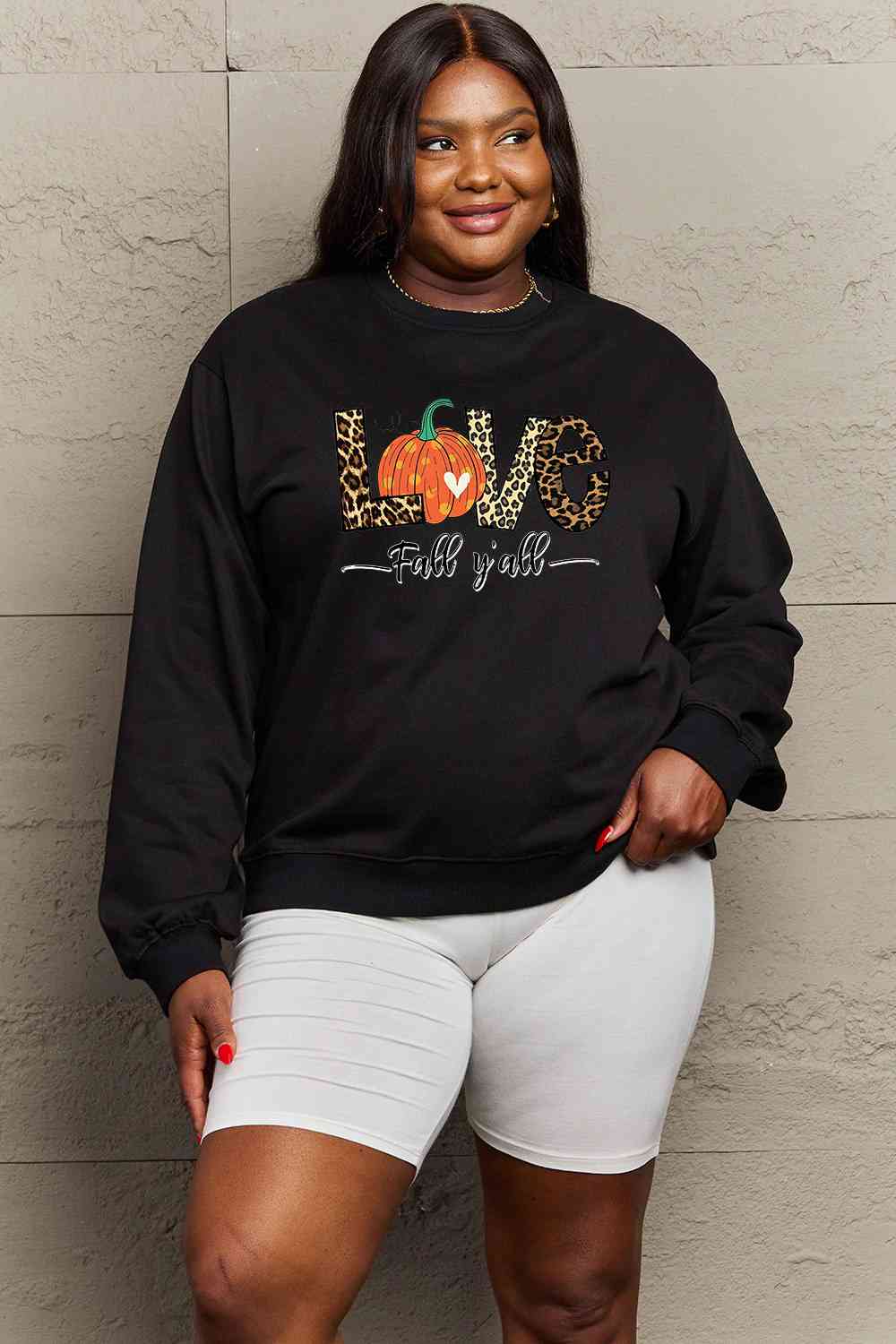 Simply Love Full Size LOVE FALL Y'ALL Graphic Sweatshirt - Guy Christopher